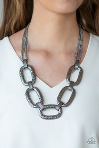 Paparazzi Take Charge - Black - Gunmetal Chains - Necklace & Earrings - Life of the Party Exclusive October 2019 - $5 Jewelry with Ashley Swint