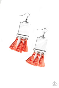 Paparazzi Tassel Retreat - Orange / Coral - Thread / Fringe - Shell like Earrings - $5 Jewelry With Ashley Swint