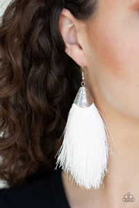 Paparazzi Tassel Temptress - White - Thread Fringe Tassel - Silver Earrings - $5 Jewelry With Ashley Swint