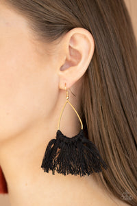 Paparazzi Tassel Treat - Black - Thread, Tassel, Fringe - Gold Teardrop - Earrings - $5 Jewelry with Ashley Swint