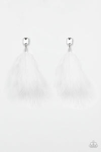 Paparazzi The SHOWGIRL Must Go On! - White - Soft Feather - White Rhinestones - Earrings - $5 Jewelry with Ashley Swint