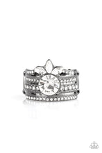 Load image into Gallery viewer, Paparazzi Top Dollar Bling - Black - White Rhinestones - Thick Gunmetal Band Ring - $5 Jewelry with Ashley Swint