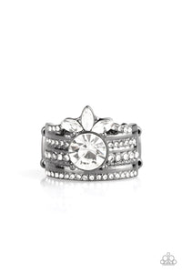Paparazzi Top Dollar Bling - Black - White Rhinestones - Thick Gunmetal Band Ring - $5 Jewelry with Ashley Swint