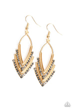 Load image into Gallery viewer, Paparazzi Tour de Force - Gold - Hematite Rhinestones - Earrings - $5 Jewelry with Ashley Swint