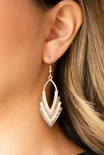 Load image into Gallery viewer, Paparazzi Tour de Force - Gold - Hematite Rhinestones - Earrings - $5 Jewelry with Ashley Swint