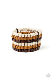 Paparazzi Tropical Tundra - Brown - Tan & White Wooden Cube Beads - Stretchy Band Bracelet - $5 Jewelry with Ashley Swint