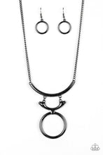 Load image into Gallery viewer, Paparazzi Walk Like An Egyptian - Black Gunmetal Hoop - Pendant Necklace and matching Earrings - $5 Jewelry With Ashley Swint