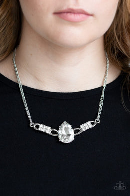 Paparazzi Way To Make An Entrance - White Rhinestone Gem Necklace - Life of the Party Exclusive July 2019 - $5 Jewelry With Ashley Swint