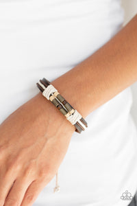 Paparazzi Wonderfully Woodsy - Brown - White Twine Knots - Wooden and Brass Beads - Leather Bracelet - $5 Jewelry With Ashley Swint