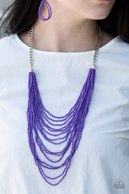 Paprazzi Bora Bombora - Purple Seed Bead Necklace and matching Earrings - $5 Jewelry With Ashley Swint