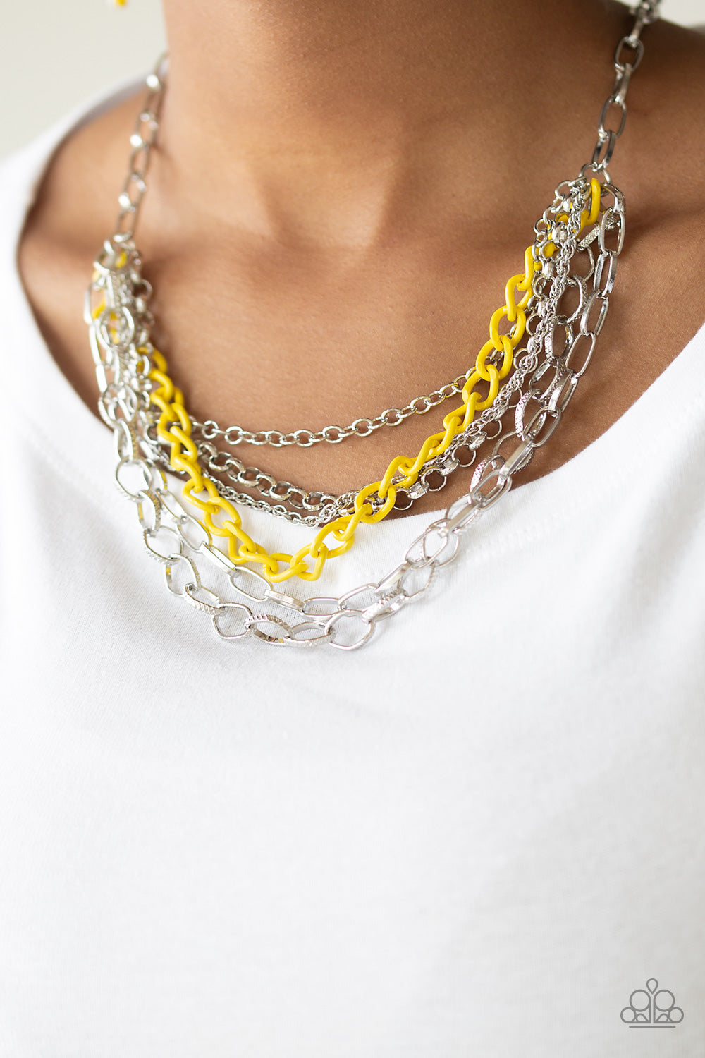 Paparazzi Color Bomb - Yellow - Silver Necklace & Earrings - $5 Jewelry With Ashley Swint