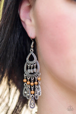 Paparazzi Eastern Excursion - Brown - Silver Ornate Teardrop Earrings - Fashion Fix - September 2018 - $5 Jewelry With Ashley Swint