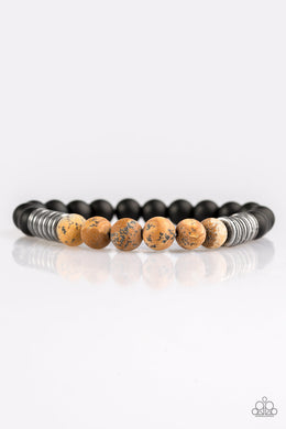 Paparazzi Energetic - Brown - Metallic Accents - Natural Stone Lava Rocks - Stretchy Bracelet - $5 Jewelry With Ashley Swint