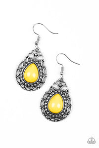 Paparazzi Flirty Finesse - Yellow - Shimmery Silver Earrings - $5 Jewelry With Ashley Swint