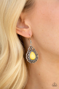 Paparazzi Flirty Finesse - Yellow - Shimmery Silver Earrings - $5 Jewelry With Ashley Swint