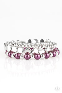 Paparazzi Girly Girl Glamour - Purple Pearly Beads / Silver - Set of 3 Bracelets - $5 Jewelry With Ashley Swint
