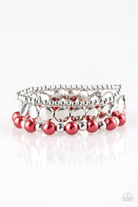 Paparazzi Girly Girl Glamour - Red Pearly Beads / Silver - Set of 3 Bracelets - $5 Jewelry With Ashley Swint