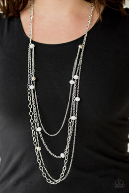 Paparazzi Glamour Grotto - White Beads - Silver Multi Layered Necklace and matching Earrings - $5 Jewelry With Ashley Swint