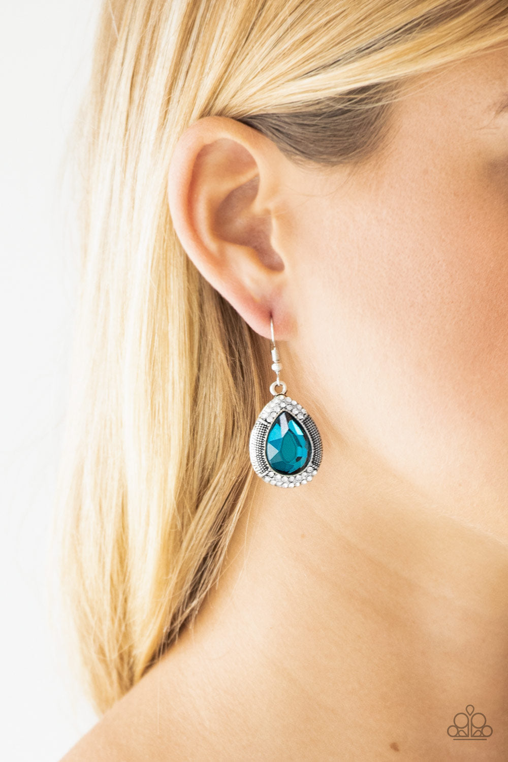 Paparazzi Grandmaster Shimmer - Blue Teardrop Gem - Silver Earrings - $5 Jewelry With Ashley Swint
