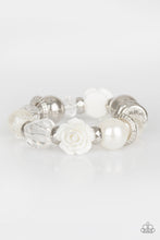 Load image into Gallery viewer, Paparazzi Here I Am - White - Pearly Beads - White Rose - Stretchy Bracelet - $5 Jewelry With Ashley Swint
