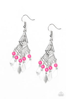 Paparazzi Island Import - Pink Beads - Silver Bars Flirty Fringe - Silver Earrings - $5 Jewelry With Ashley Swint