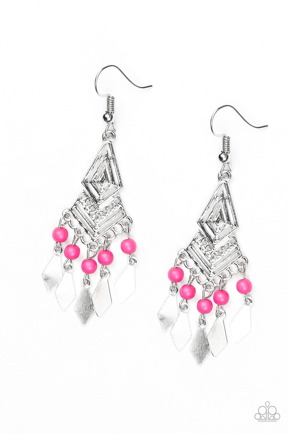 Paparazzi Island Import - Pink Beads - Silver Bars Flirty Fringe - Silver Earrings - $5 Jewelry With Ashley Swint