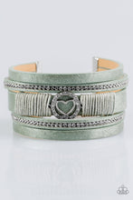 Load image into Gallery viewer, Paparazzi It Takes Heart - Green Leather  - White Rhinestones Bracelet - $5 Jewelry With Ashley Swint