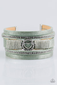 Paparazzi It Takes Heart - Green Leather  - White Rhinestones Bracelet - $5 Jewelry With Ashley Swint