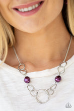 Load image into Gallery viewer, Paparazzi Lead Role - Purple - Pearly Pebbles - Hammered Silver Rings - Necklace and matching Earrings - $5 Jewelry With Ashley Swint
