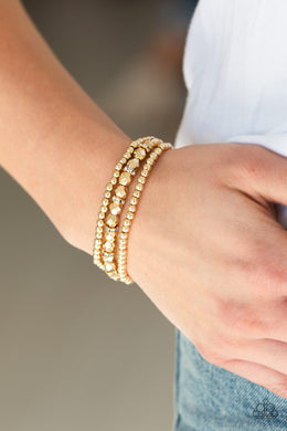 Paparazzi Let There BEAM Light - Gold - White Rhinestones - Set of 3 Bracelets - $5 Jewelry With Ashley Swint