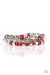 Paparazzi Mesa Mason - Red Stones - Set of 3 Stretchy Band Bracelets - $5 Jewelry With Ashley Swint