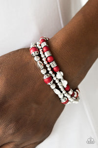 Paparazzi Mesa Mason - Red Stones - Set of 3 Stretchy Band Bracelets - $5 Jewelry With Ashley Swint