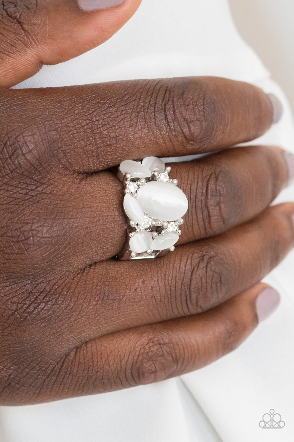 Paparazzi Modern Moonwalk - White Moonstones - White Rhinestones - Ring - $5 Jewelry with Ashley Swint