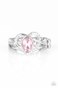 Paparazzi No HEART-Strings Attached - Pink - White Rhinestones - Heart Ring - $5 Jewelry With Ashley Swint