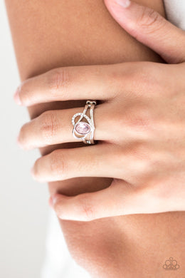 Paparazzi No HEART-Strings Attached - Pink - White Rhinestones - Heart Ring - $5 Jewelry With Ashley Swint