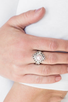 Paparazzi Perfect Perfectionist - Pink Bead - Silver Frame - White Rhinestones - Ring - $5 Jewelry With Ashley Swint
