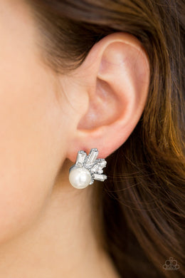 Paparazzi Radical Radiance - White - Pearly Bead & Rhinestones - Post Earrings - $5 Jewelry With Ashley Swint