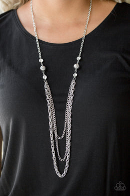 Paparazzi RITZ It All - White - Glittery Rhinestones - Silver Beads - Necklace & Earrings - $5 Jewelry With Ashley Swint