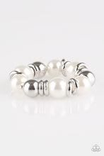 Load image into Gallery viewer, Paparazzi Rockin Rockefeller - White Pearls - Shiny Silver Beads - Stretchy Band Bracelet - $5 Jewelry With Ashley Swint