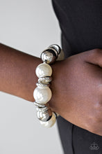 Load image into Gallery viewer, Paparazzi Rockin Rockefeller - White Pearls - Shiny Silver Beads - Stretchy Band Bracelet - $5 Jewelry With Ashley Swint