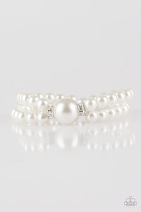 Paparazzi Romantic Redux - White Beads Rhinestones - Bracelet - $5 Jewelry With Ashley Swint