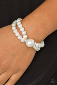 Paparazzi Romantic Redux - White Beads Rhinestones - Bracelet - $5 Jewelry With Ashley Swint