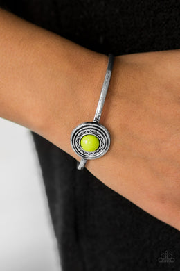 Paparazzi Sahara Sunshine - Green Bead - Silver Cuff Bracelet - $5 Jewelry With Ashley Swint