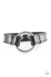 Paparazzi Secure The Perimeter - Black Leather Loop - Silver Hoop - Urban Bracelet - $5 Jewelry With Ashley Swint