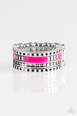 Paparazzi Super Summer - Pink - Textured Silver Frame - Ring - $5 Jewelry With Ashley Swint