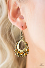 Load image into Gallery viewer, Paparazzi Table For Two - Brass - Aurum Rhinestones - Shimmer Teardrop Earrings - $5 Jewelry With Ashley Swint