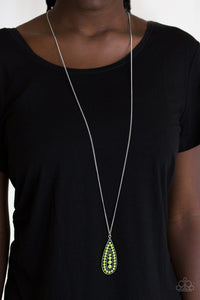 Paparazzi Tiki Tease - Green - Teardrop - Silver Chain Necklace & Earrings - $5 Jewelry With Ashley Swint