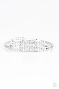 Paparazzi Top-Class Class - White - Rhinestones - Rectangular Pendant - Adjustable Bracelet - $5 Jewelry with Ashley Swint