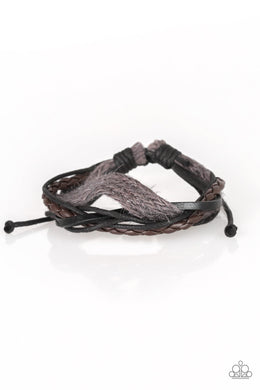 Paparazzi Total Trekker - Black - Leather - Braided Brown Leather - Gray Twine - Bracelet - $5 Jewelry With Ashley Swint
