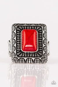 Paparazzi Tumbleweed Deserts - Red Stone - Rectangle - Textured Silver Ring - $5 Jewelry With Ashley Swint